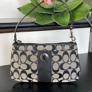 New Coach signature canvas, stripe genuine, leather wristlet, purse handbag